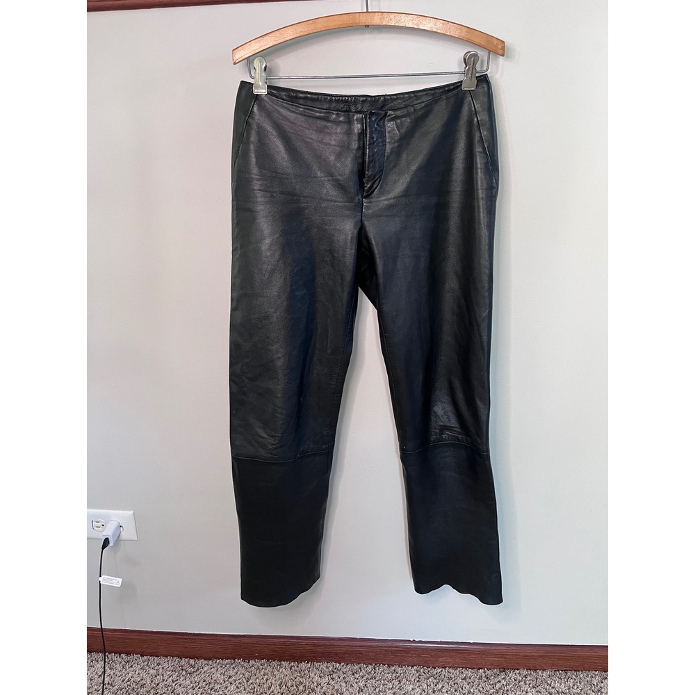 Banana Republic Womens Black Genuine Leather Straight Leg Pants 252359 Size 0